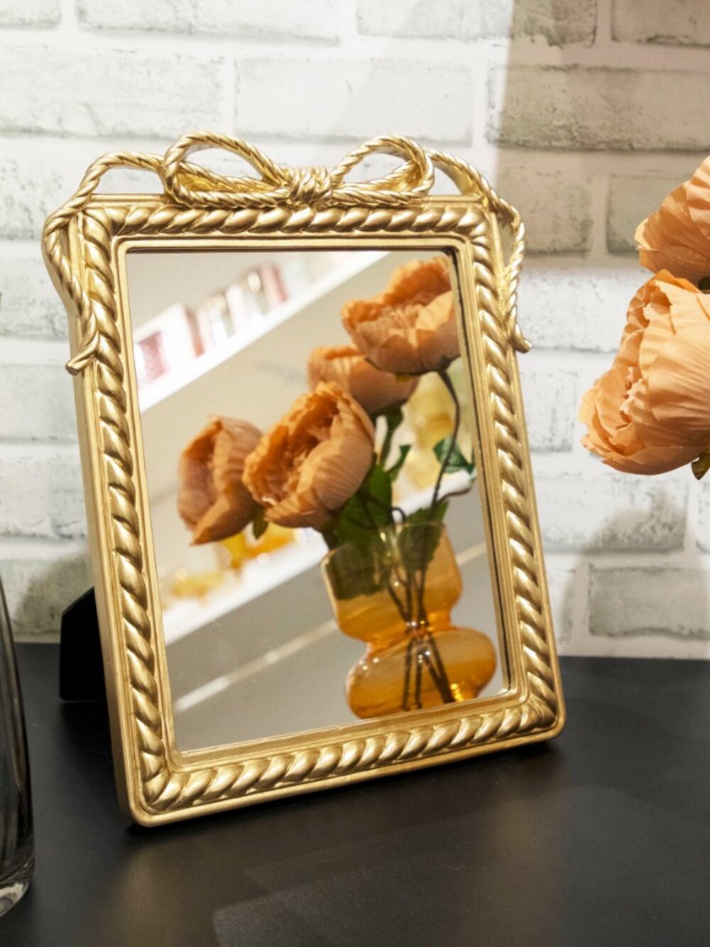 Gold Bow Resin Tabletop Mirror
